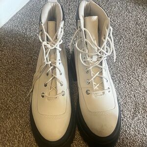 Timberland White Lace-Up Platform Boots